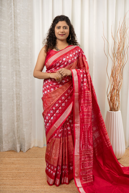 Exclusive Sambalpuri Pure Silk Saree - Rust and Red
