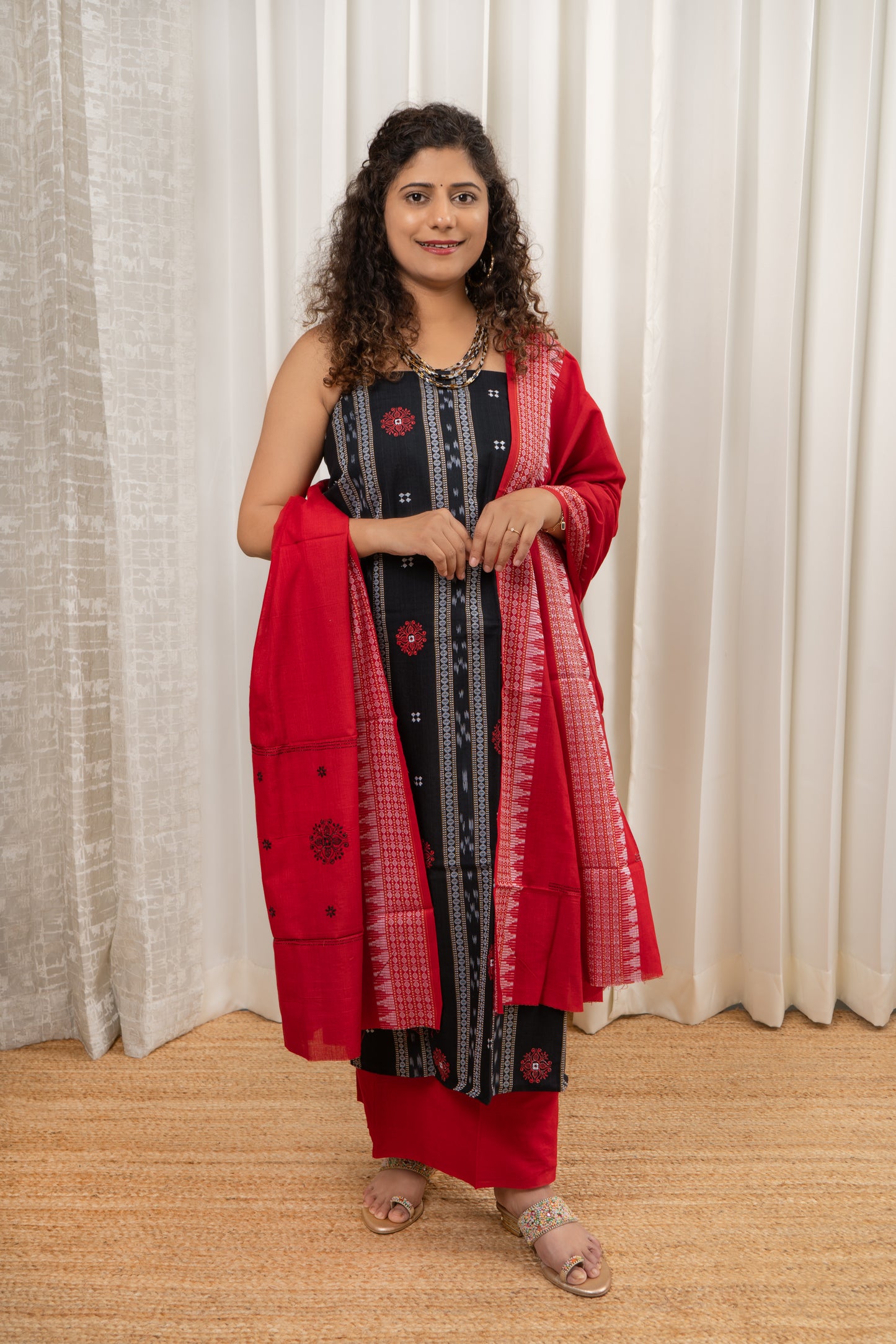 Pure Cotton Ikkat 3 Piece Dress Material-Black