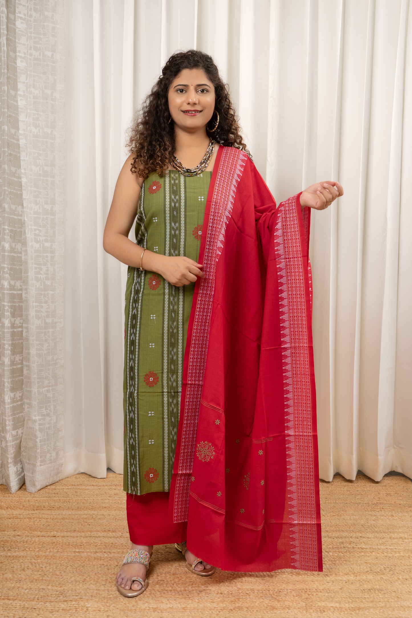 Pure Cotton Ikkat 3 Piece Dress Material-Henna Green