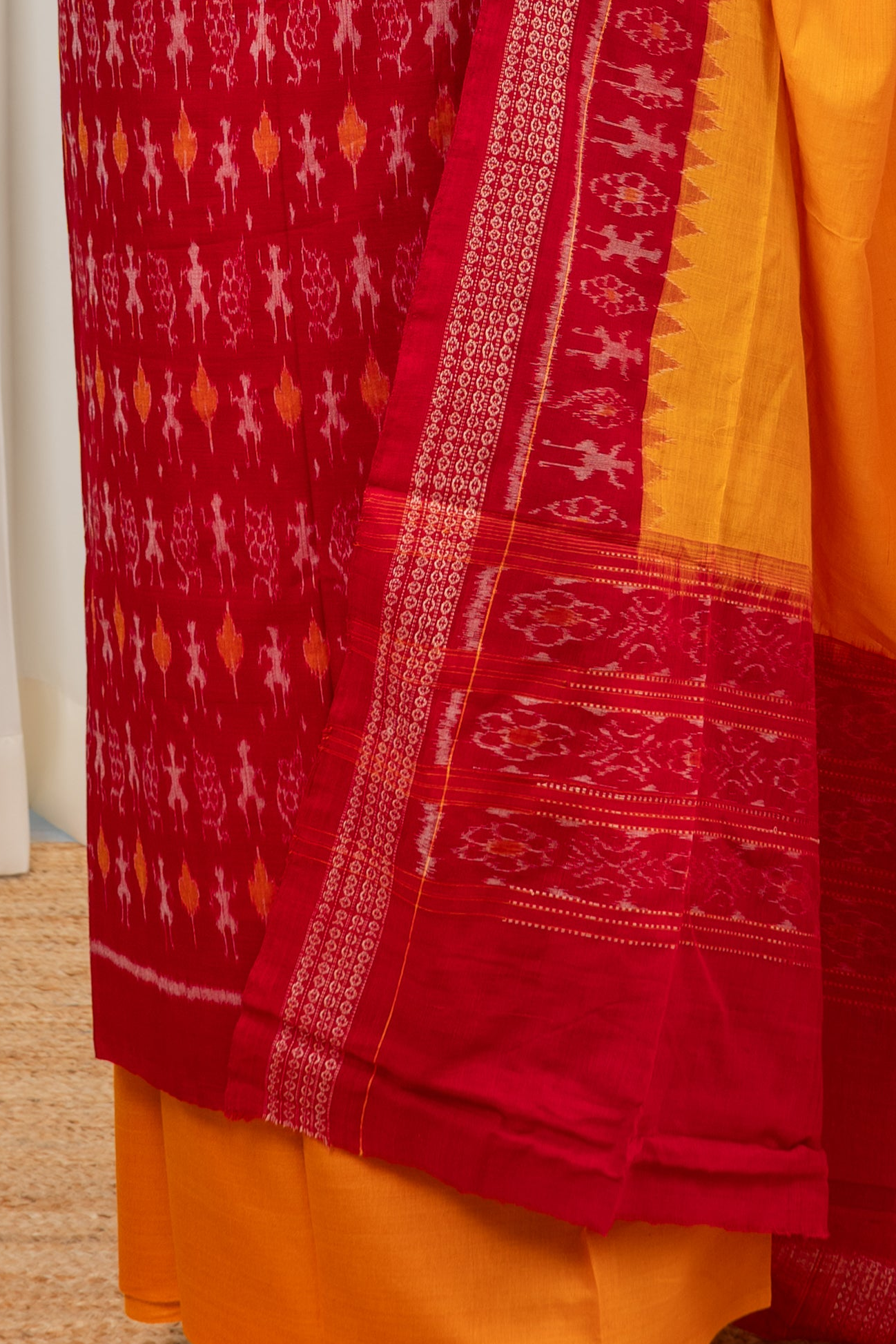 Pure Cotton Sambalpuri Ikkat 3 Piece Dress Material-Red