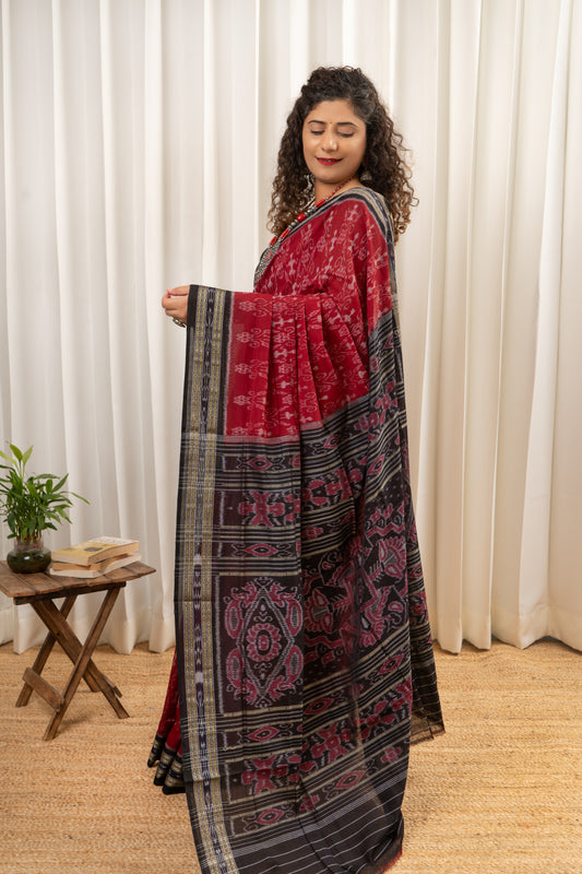 Exclusive Odisha Ikkat Khandua Cotton Saree - Deep Red