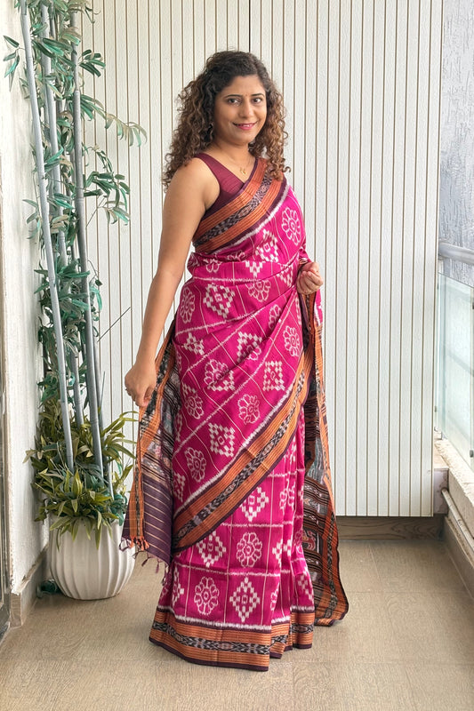 Exclusive Odisha Ikkat Nuapatna Silk Saree - Rani Pink