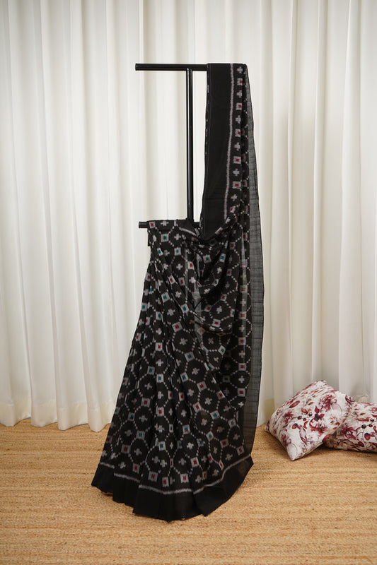 Exclusive Odisha Ikkat Khandua Cotton Saree - Black