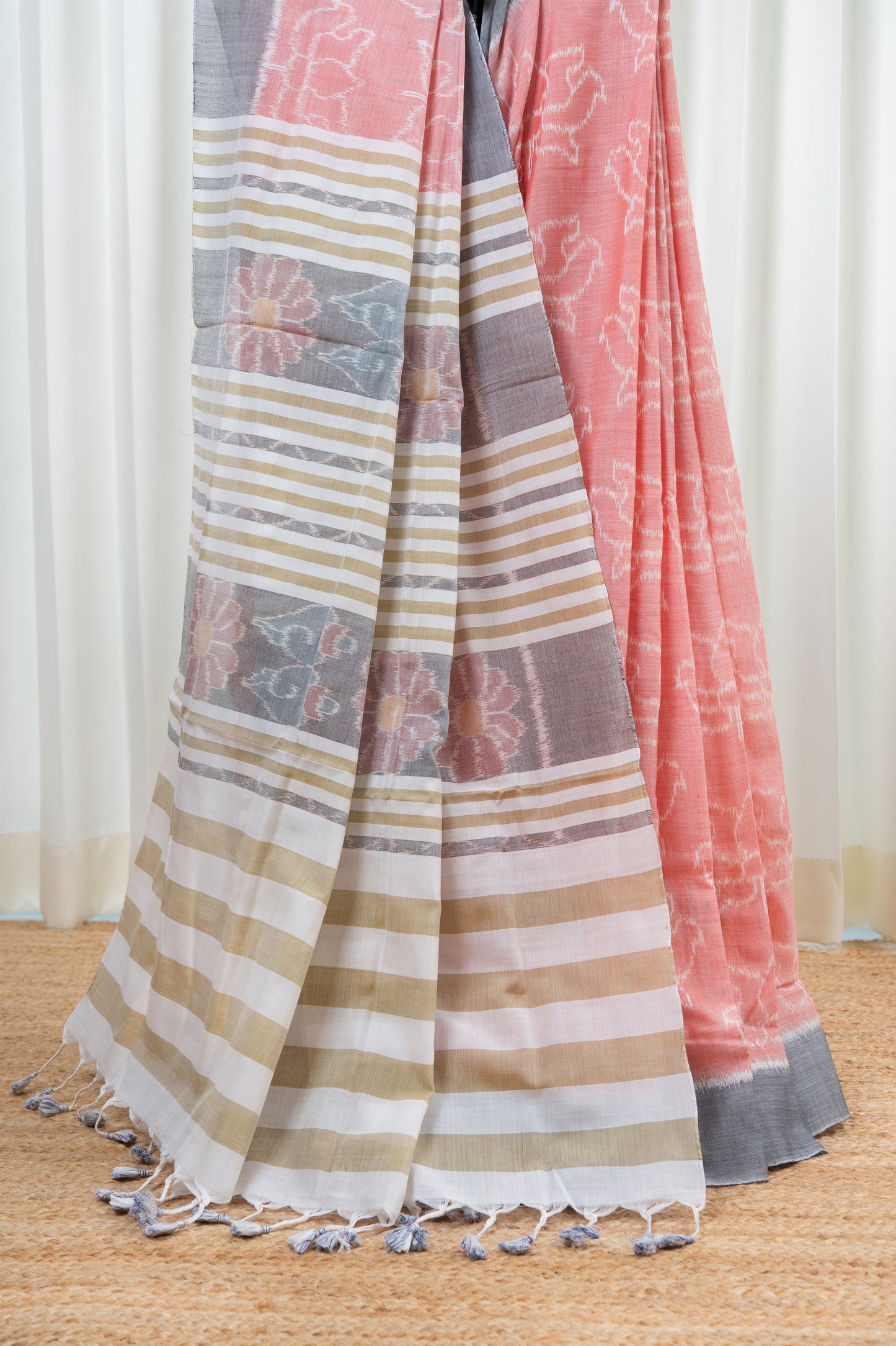 Odisha Ikkat Khandua Cotton Saree- Peach and Grey