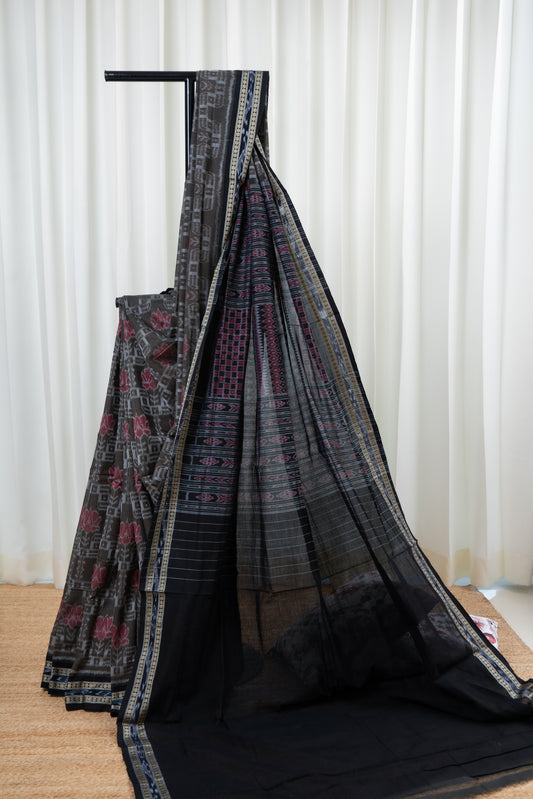 Odisha Ikkat Cotton Saree- Dark Olive