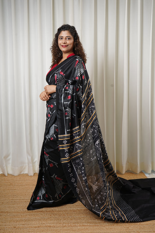 Odisha Ikkat Nuapatna Pure Silk Saree- Black