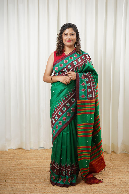 Exclusive Odisha Ikkat Pure Silk Saree- Green