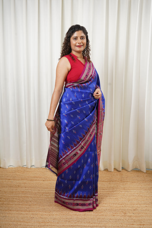 Exclusive Odisha Ikkat Chandrika Pure Silk Saree- Royal Blue