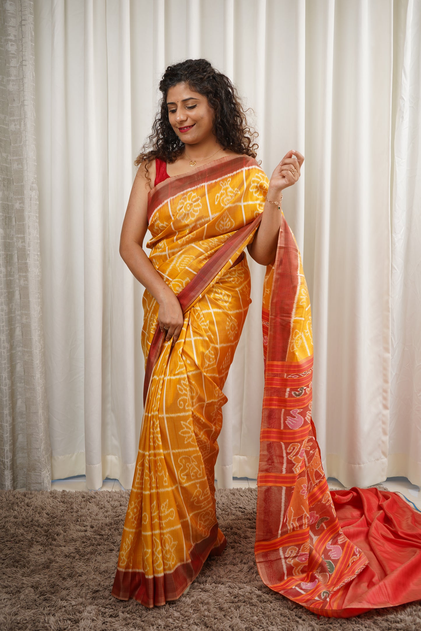 Exclusive Odisha Ikkat Nabakothi Pure Silk Saree- Pastel Yellow