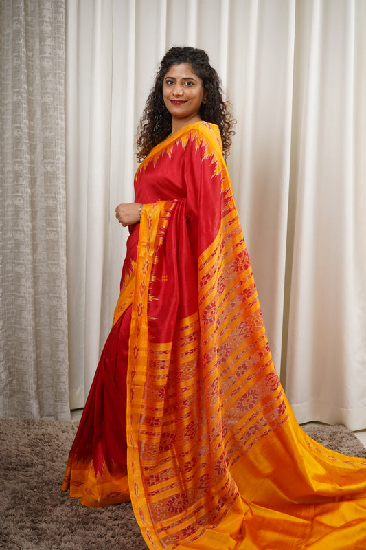 Odisha Ikkat Pure Khandua Silk Saree - Red