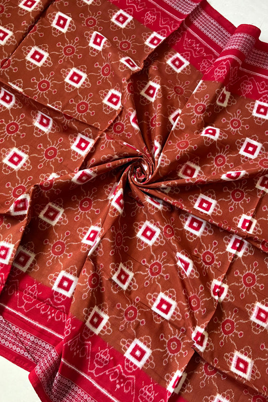Sambalpuri Pure Cotton Saree - Brown & Red