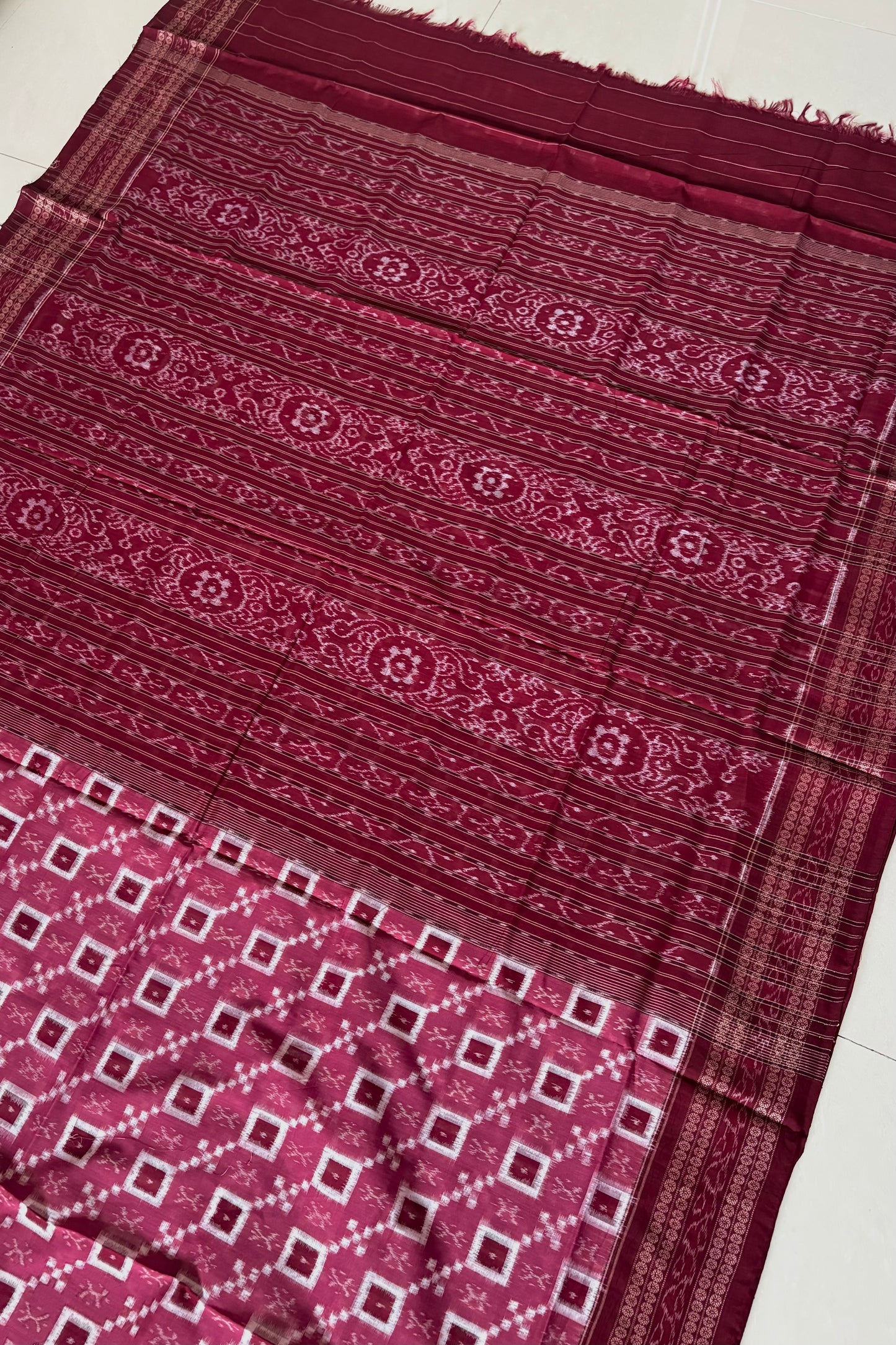 Exclusive Sambalpuri Pure Cotton Saree - Onion Pink