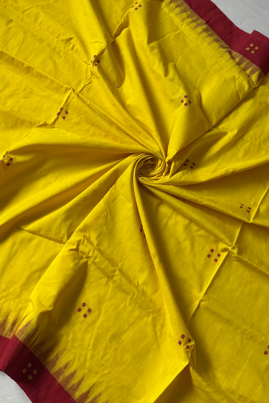 Ek Phulia Cotton Saree- Yellow & Red