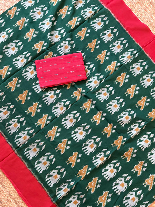 Pochampally Ikkat Cotton Saree - Green