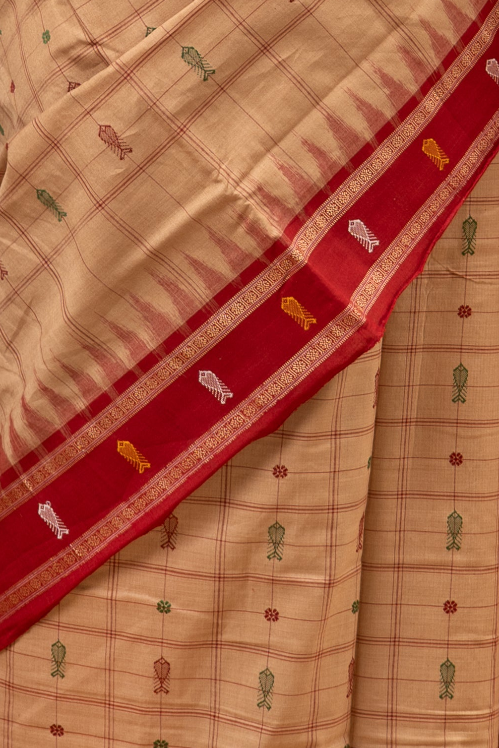 Exclusive Odisha Ikkat Hazaar Buti Cotton Saree- Beige