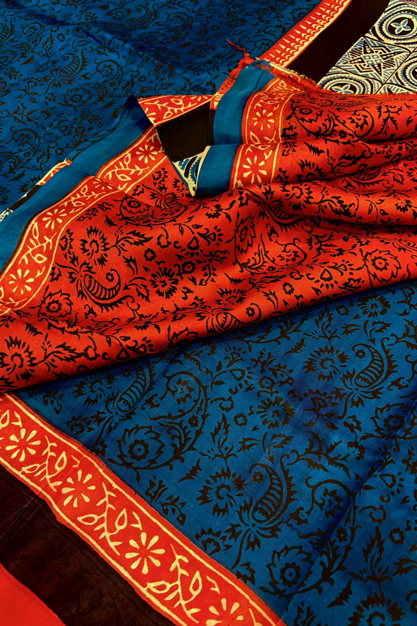 Murshidabad Pure Silk Saree Hand block Print - Teal