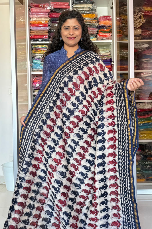 Hand Block Print Silk-Cotton Saree