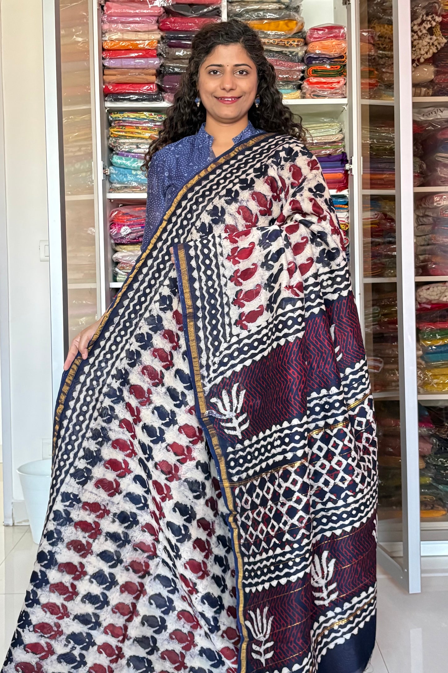 Hand Block Print Silk-Cotton Saree