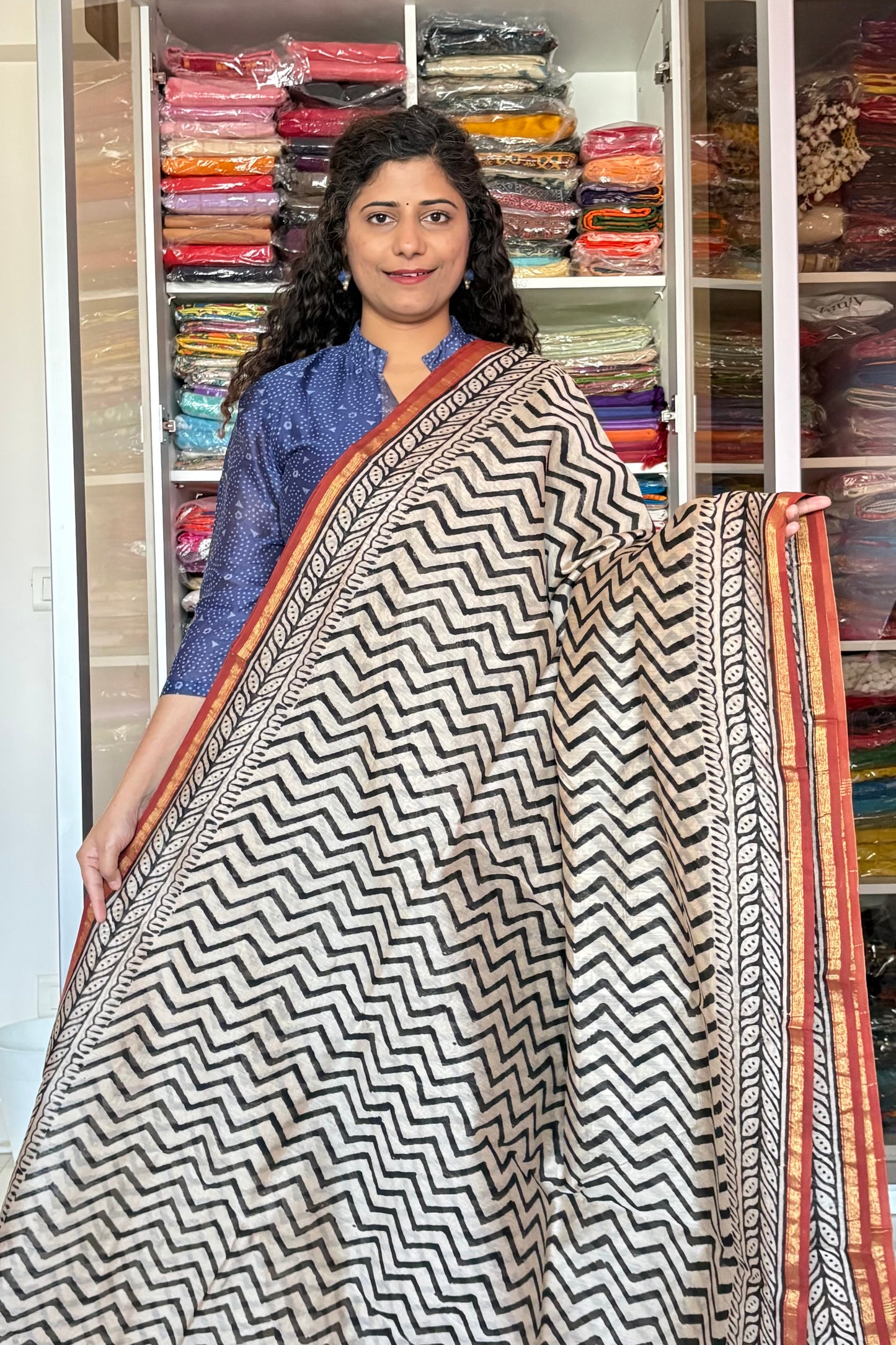 Hand Block Print Silk-Cotton Saree