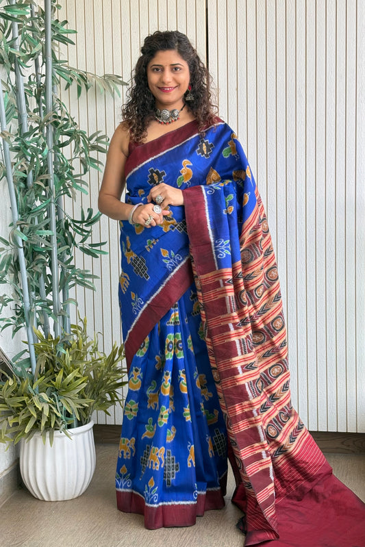 Nabarangi Khandua Ikkat Silk Saree: Royal Blue