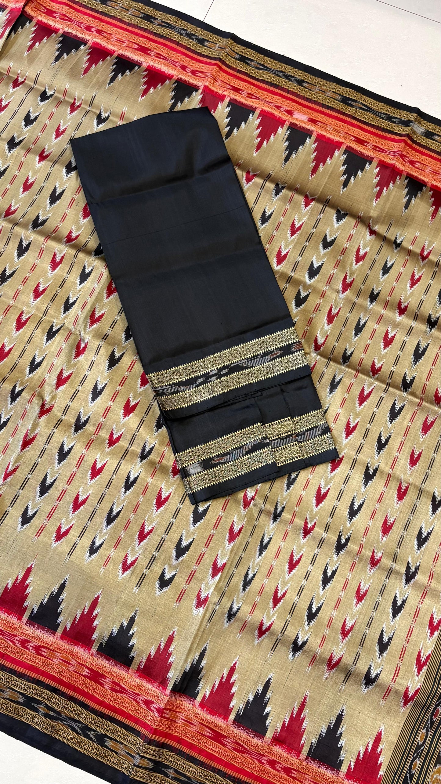 Pure Silk Odisha Ikkat Khandua Blouse Piece- Black