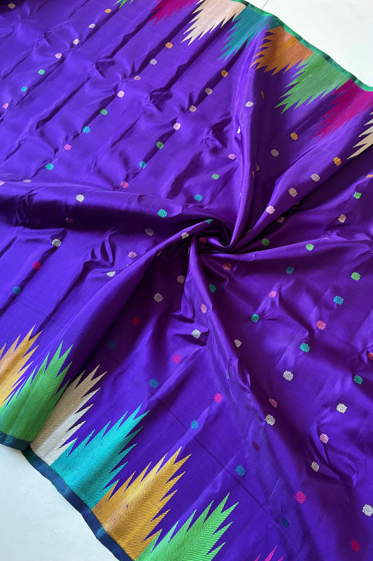 Handwoven Gadwal Pure Silk Saree - Indigo Purple