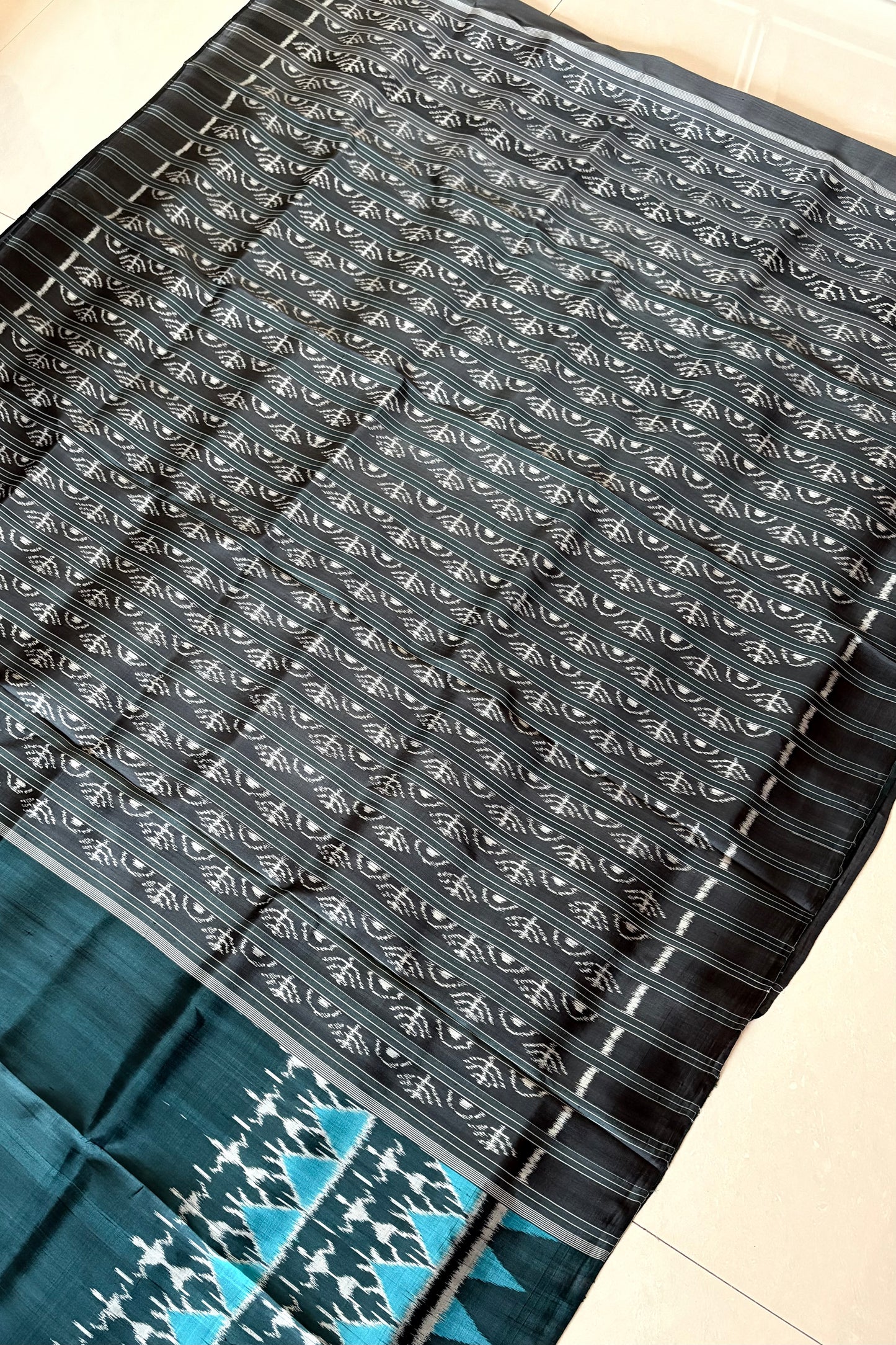 Odisha Ikkat Khandua Pure Silk Saree- Charcoal Blue