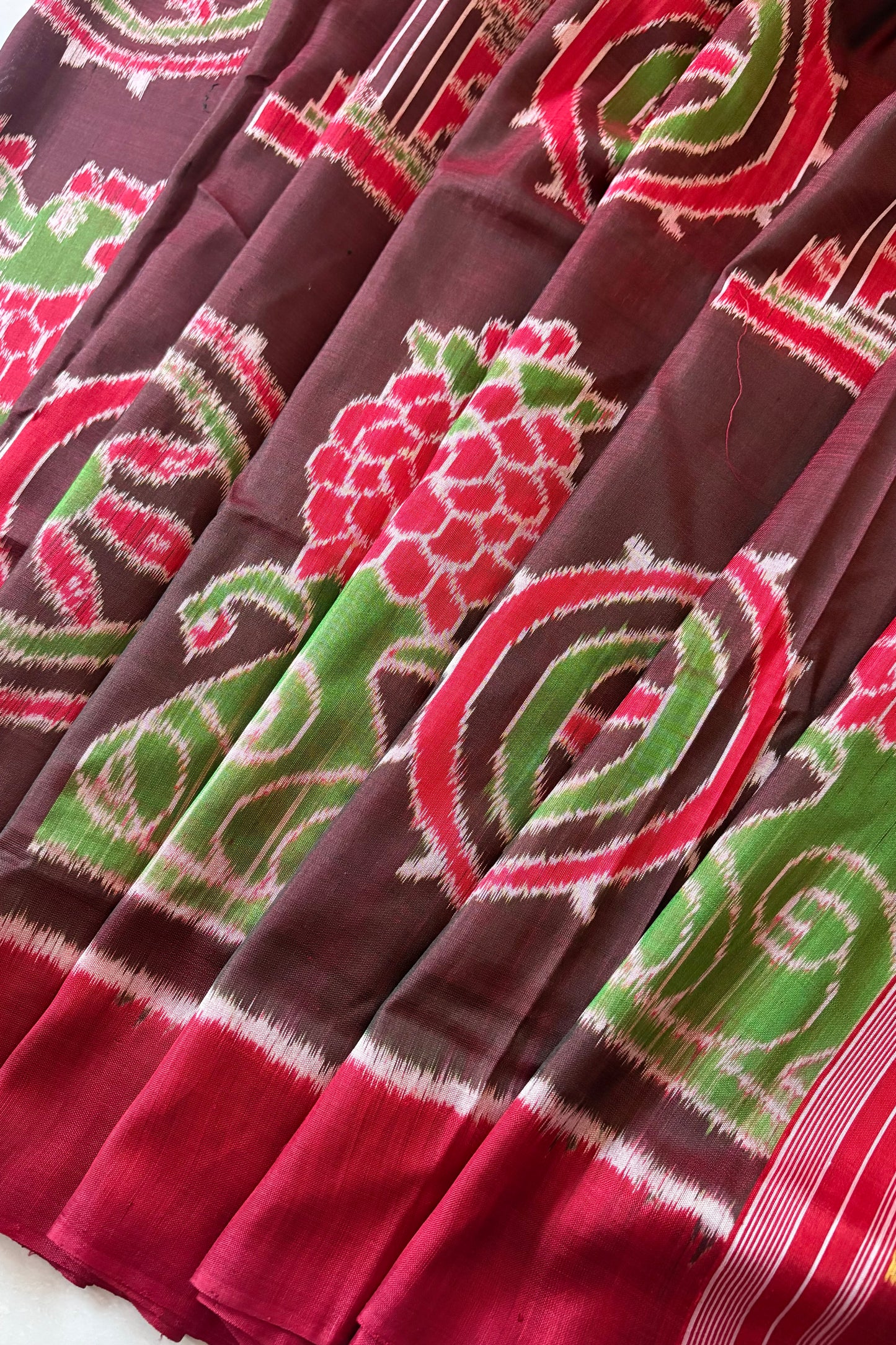 Exclusive Odisha Ikkat Khandua Pure Silk Konark Saree- Dual tone Maroon