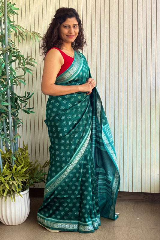 Exclusive Odisha Ikkat Jalla Work Pure Silk Saree - Rama Green