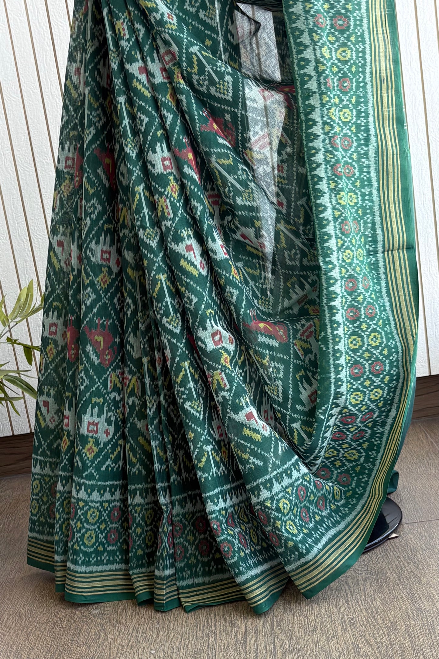 Single Ikkat Patola Saree - Soft Teal Green
