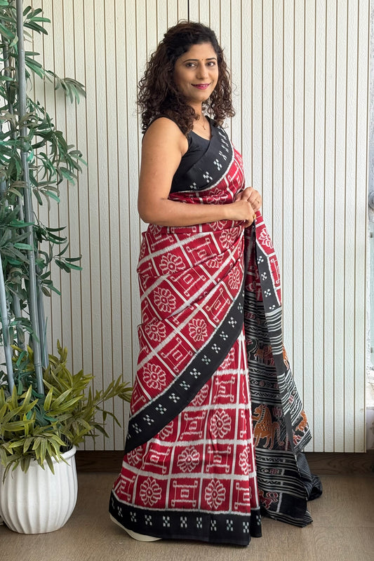 Exclusive Odisha Ikkat Khandua Pure Silk Saree- Red