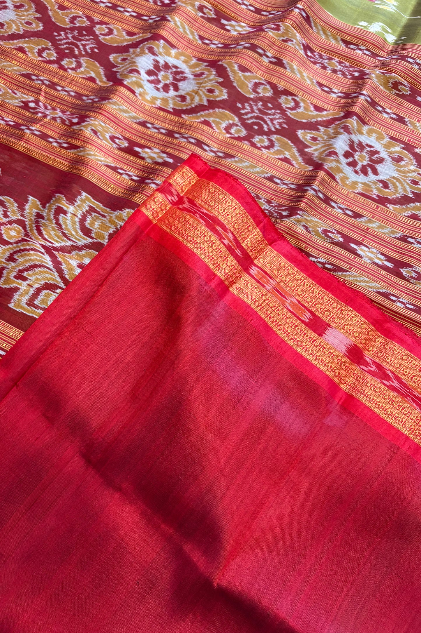 Odisha Ikkat Khandua Pure Silk Saree- Mehndi Green