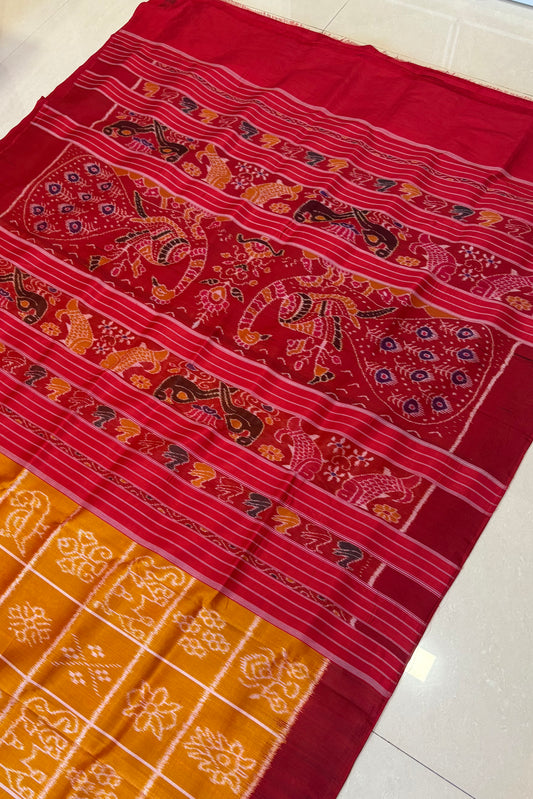 Exclusive Odisha Ikkat Nabakothi Pure Silk Saree- Dual tone Yellow