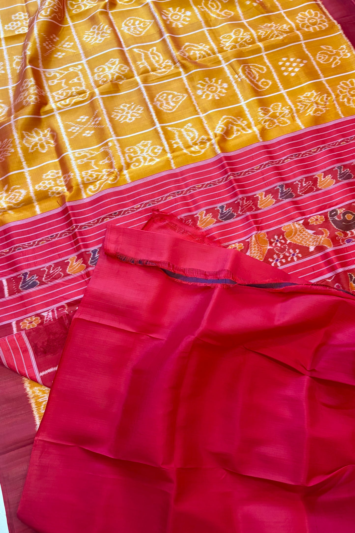 Exclusive Odisha Ikkat Nabakothi Pure Silk Saree- Dual tone Yellow