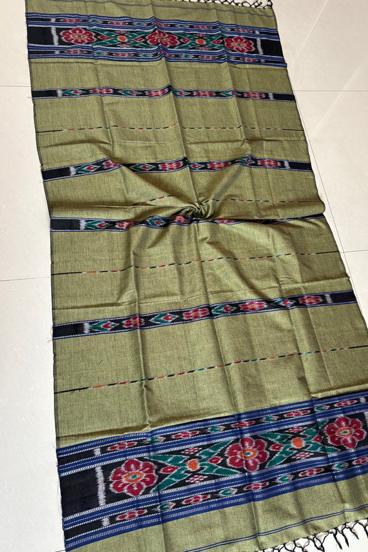 Odisha Ikkat Pure Cotton Stole-Olive Green