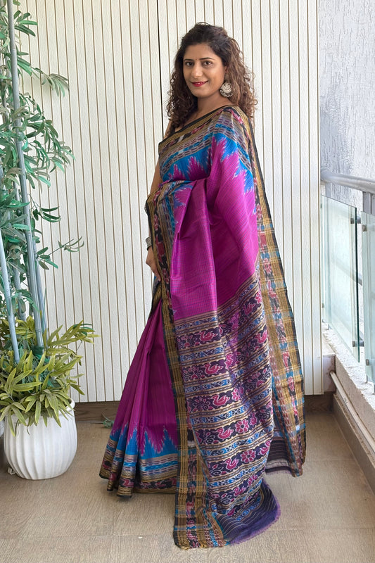 Sachipaar Khandua Silk Saree: Magenta