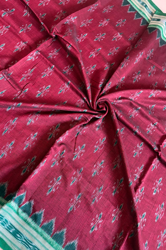 Odisha Ikkat Khandua Cotton Saree -Maroon-Green