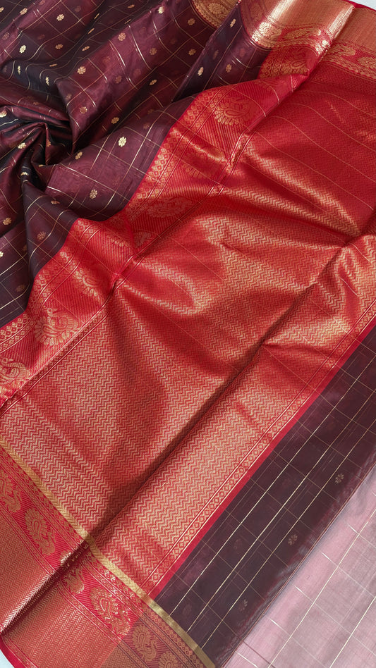 Chanderi Pattu Silk Saree - Dark Coffee Maroon