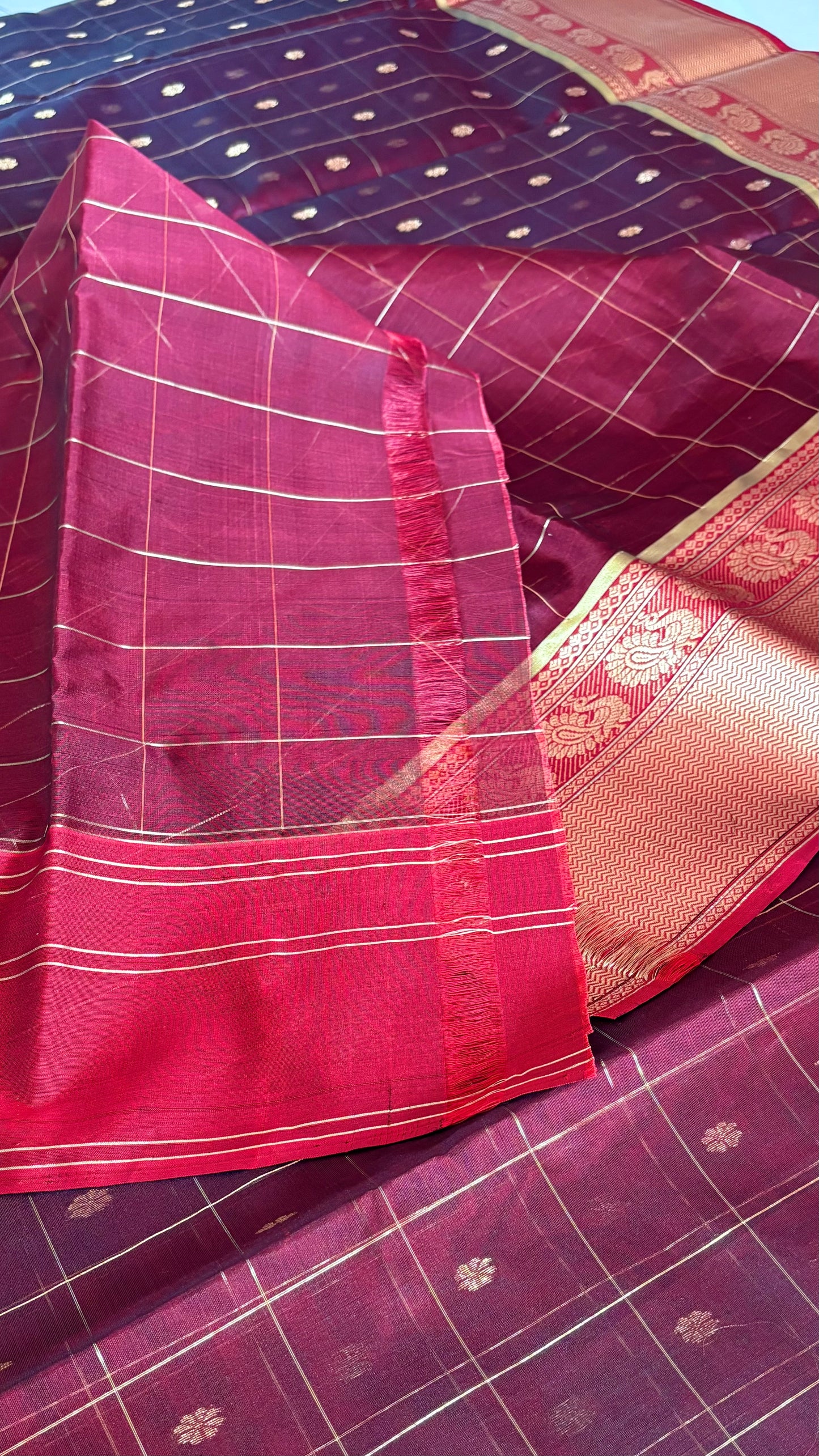 Chanderi Pattu Silk Saree - Dark Coffee Maroon