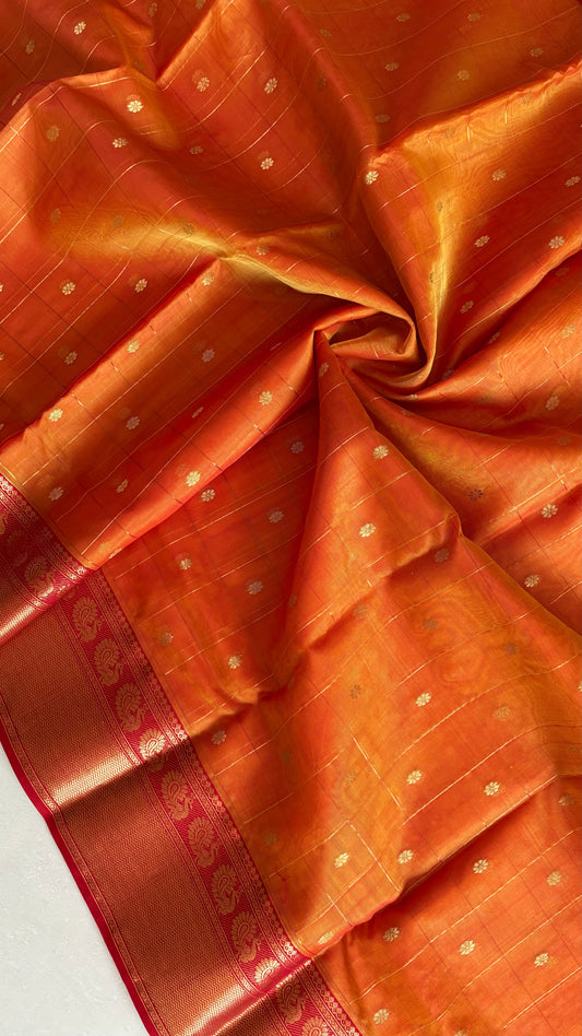 Chanderi Pattu Silk Saree - Dual Tone Orange