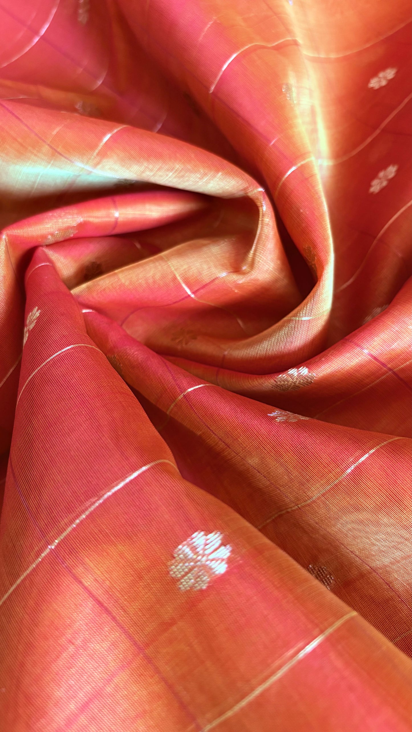 Chanderi Pattu Silk Saree - Dual Tone Orange