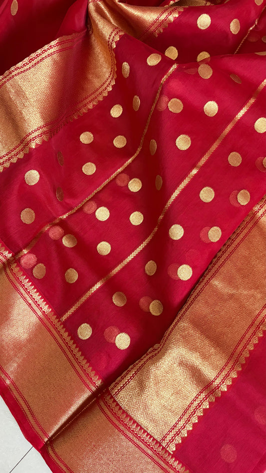 Chanderi Katan Silk Saree - Red