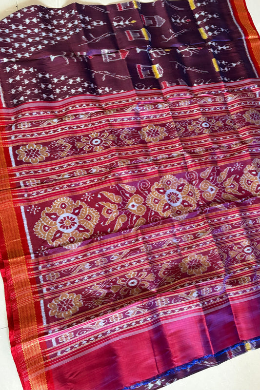 Exclusive Odisha Ikkat Pure Silk Saree- Shot Coffee