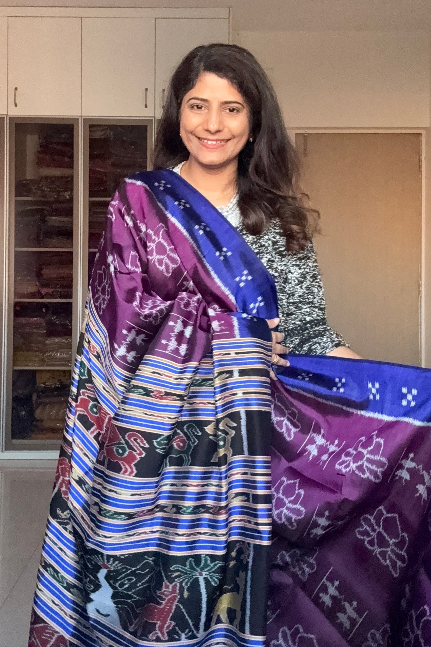 Exclusive Khandua Ikkat Silk Saree - Aubergine