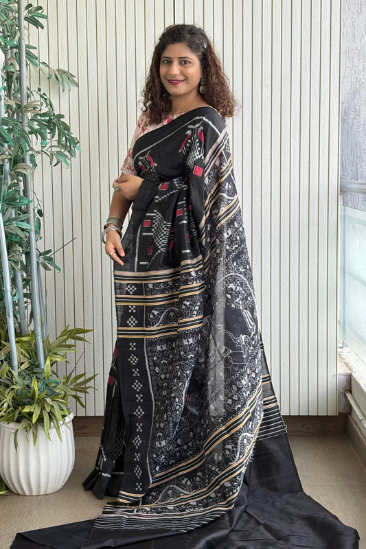 Odisha Ikkat Nuapatna Pure Silk Saree- Black