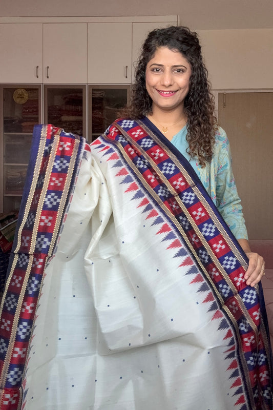 Exclusive Odisha Ikkat Pure Silk Saree-Off White