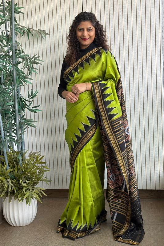 Exclusive Dongria Border Silk Saree - Henna Green