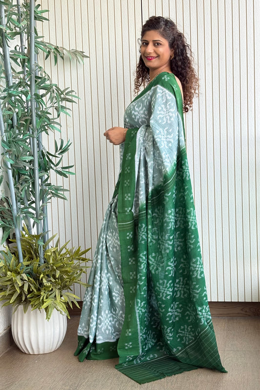 Odisha Ikkat Khandua Cotton Saree- Pastel (Green)