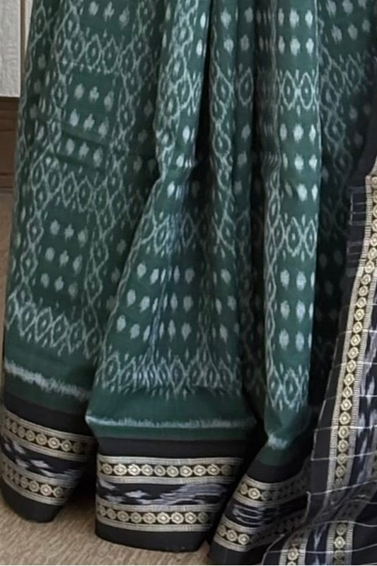 Exclusive Odisha Ikkat Khandua Cotton Saree - English Green