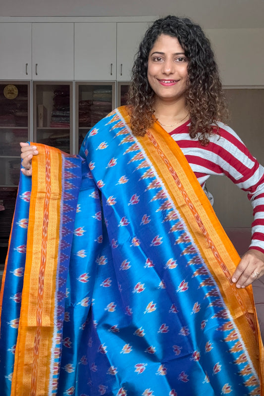 Odisha Ikkat Pure Khandua Silk Saree - Blue